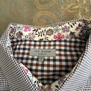 Ted Baker Men's Plaid Shirt - Brown, White, and Blue - Size 7 - XXL